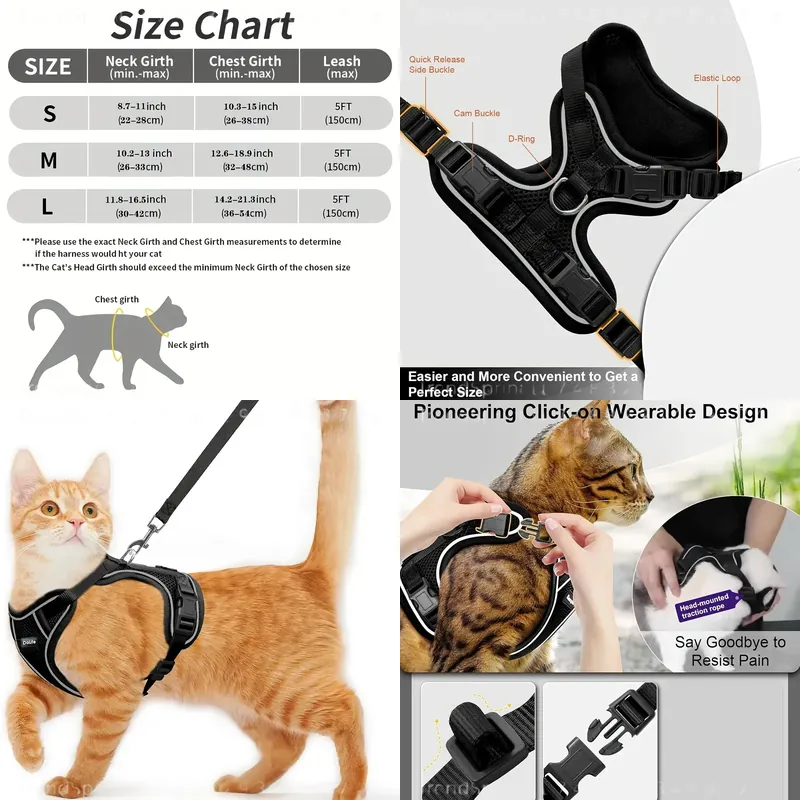 Outdoor Adventure Walks - 猫用ハーネスとリードセット、脱走防止、柔らかく調節可能、通気性のあるベスト型ハーネス、着用が簡単、快適で安全なキット、子猫の屋外散歩、旅行、冒険に最適