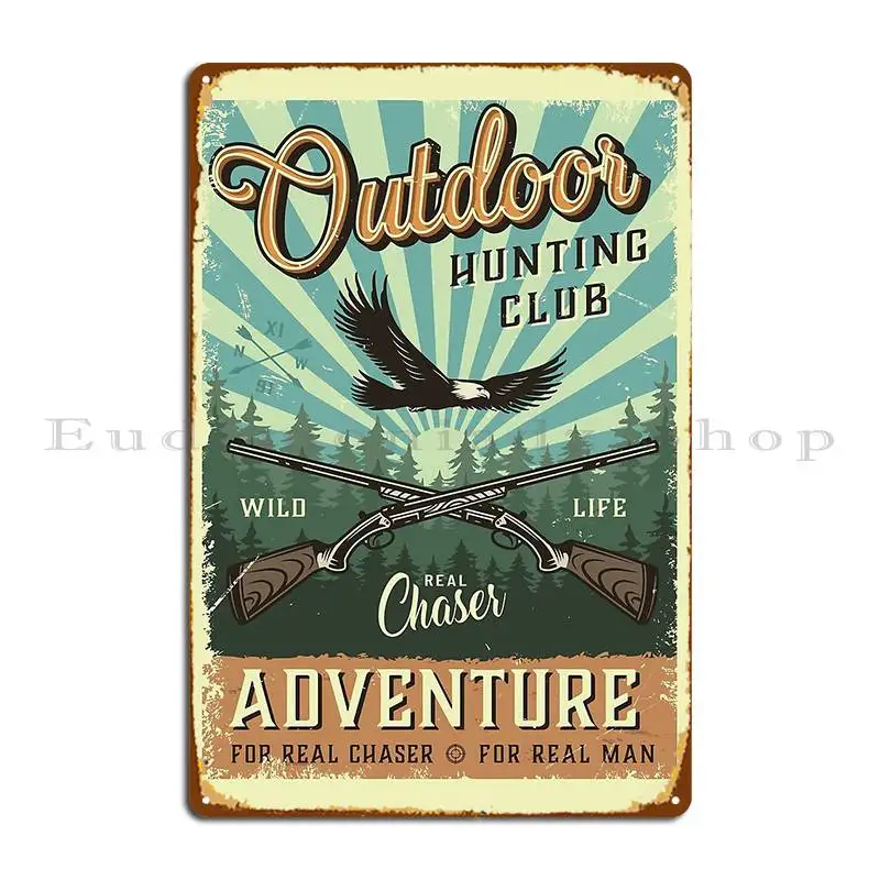 Outdoor Adventure Cinema - アウトドアハンティングクラブ ヴィンテージアドベンチャー メタルプレートポスター シネマカスタムウォールデコレーション シネマ鉄製ブリキ看板ポスター