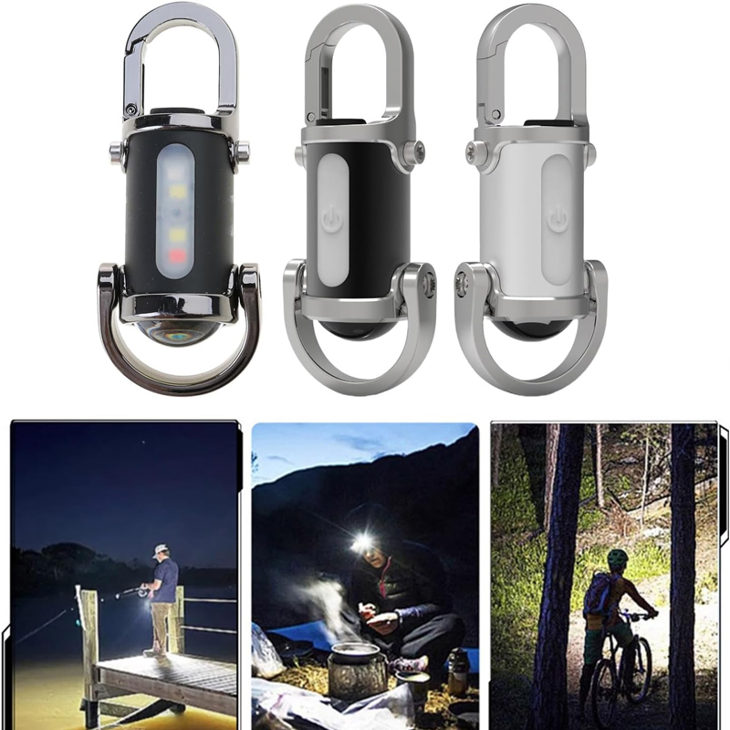Outdoor Adventure Walks - キャンプ、ウォーキング、ハイキング用緊急ライト、ミニキーホルダー懐中電灯、充電式ポケットCOB作業灯、屋外フック付き