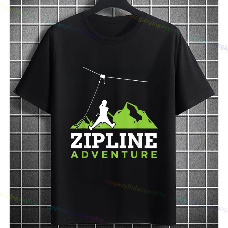 Outdoor Adventure Ziplines & Waterfall Puerto Vallarta - 男性と女性のジップライン アドベンチャー グラフィック Tシャツ ピュアコットン 半袖
