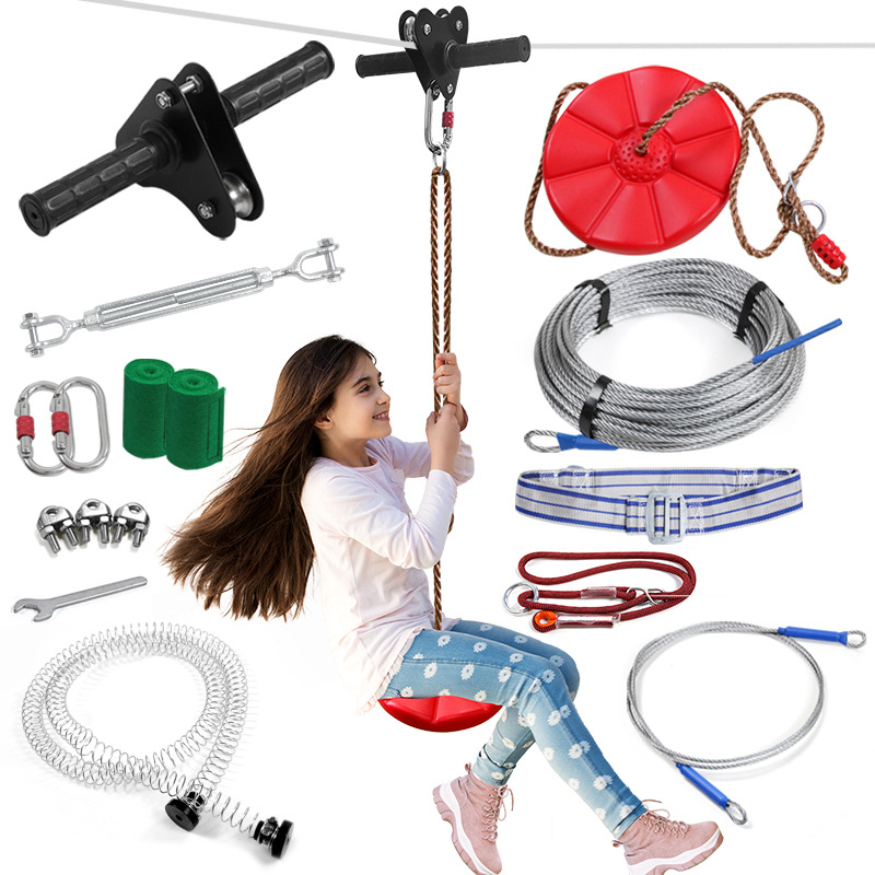 Outdoor Adventure Ziplines & Waterfall Puerto Vallarta - 子供用ジップラインキット、ディスクスイングシート付き、裏庭遊び場用ジップラインケーブルセット、安全アクセサリー、屋外アドベンチャープレイ機器