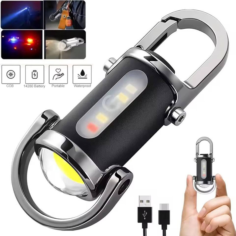 Outdoor Adventure Walks - ミニキーホルダー懐中電灯充電式ポケットCOB作業灯屋外フック緊急警告灯キャンプウォーキングハイキング用